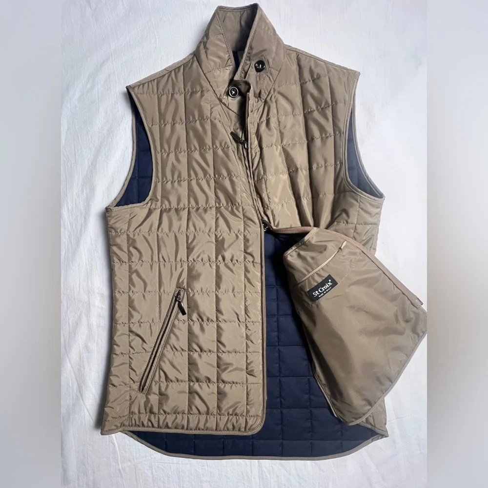 St. Croix Quilted Vest Mens Small Navy Khaki Made in Italy